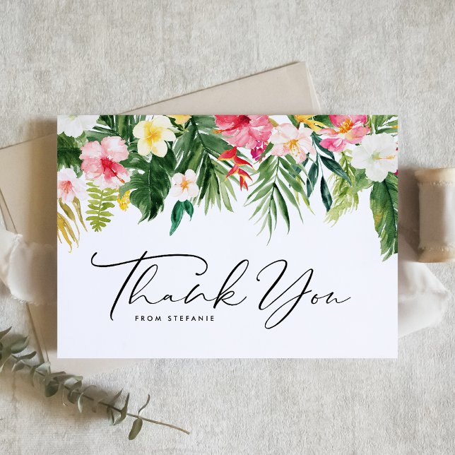 Tropical Flowers and Greenery Summer Birthday Thank You Card (Creator Uploaded)