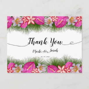 Tropical Flowers and Leaves Calligraphy Thank You Postcard