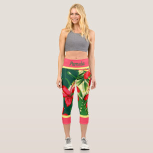 Tropical flowers and leaves capri leggings