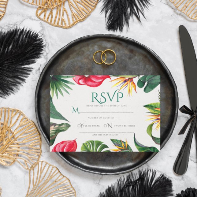 Tropical Flowers and Leaves Elegant Wedding Thank You Card (Creator Uploaded)