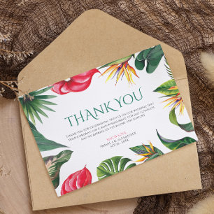 Tropical Flowers and Leaves Elegant Wedding Thank You Card