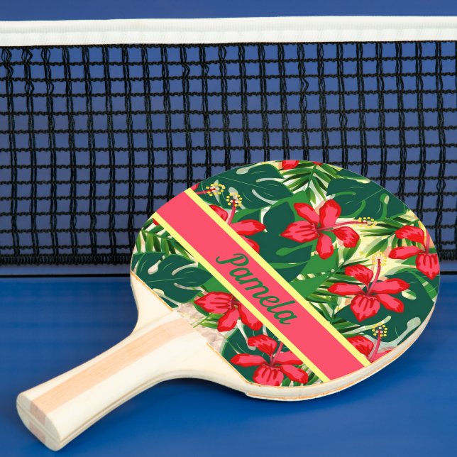 Tropical flowers and leaves ping pong paddle (Insitu)