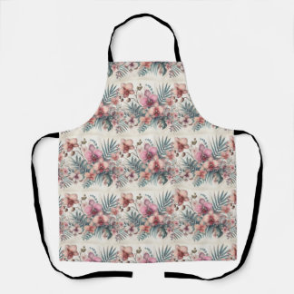 Tropical flowers and leaves watercolor  apron