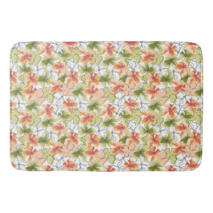 Tropical Flowers and Line Art Bath Mat
