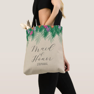 Tropical Flowers and Palm Branches Maid of Honour Tote Bag