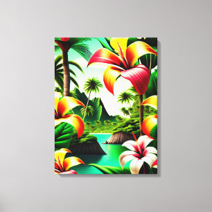 Tropical Flowers and Palm Trees Canvas Print