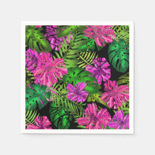 Tropical flowers and plants on black  napkin