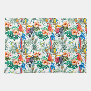 Tropical Flowers and Toucan Kitchen Towel