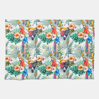 Tropical Flowers and Toucan Kitchen Towel