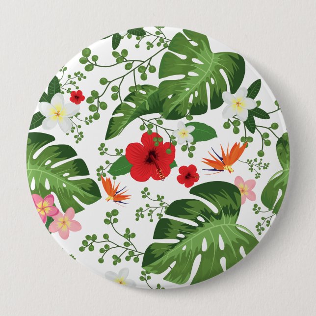 Tropical Flowers Background 2 4 Inch Round Button (Front)