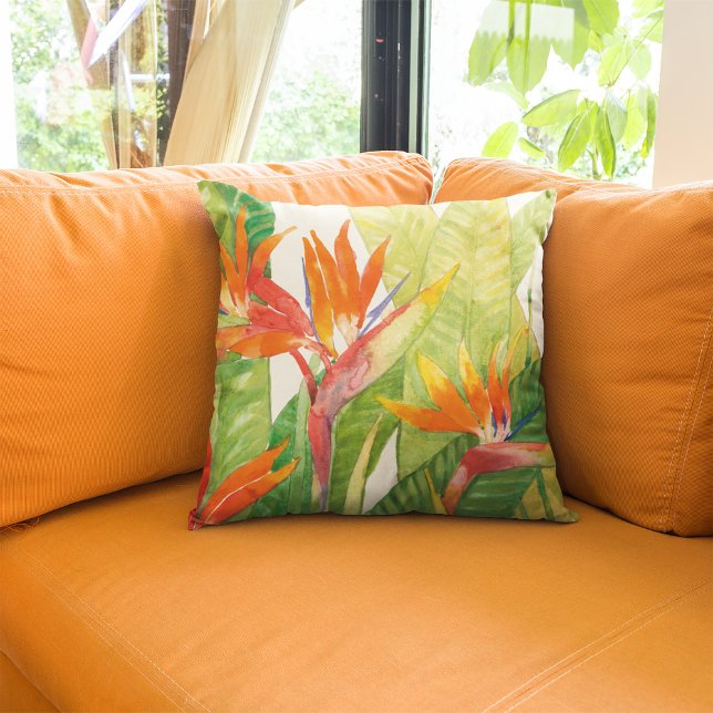 Tropical Flowers | Bird of Paradise Throw Pillow (Creator Uploaded)