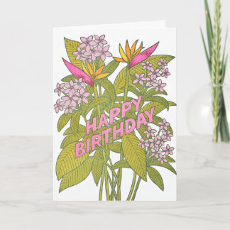 Tropical Flowers Birthday Letterpress Card