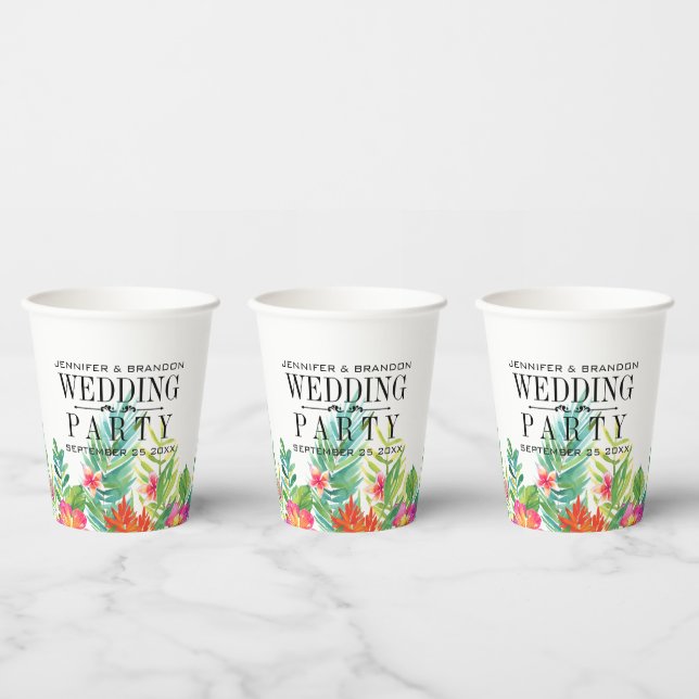 Tropical Flowers Border Paper Cup Wedding Template (Multi)