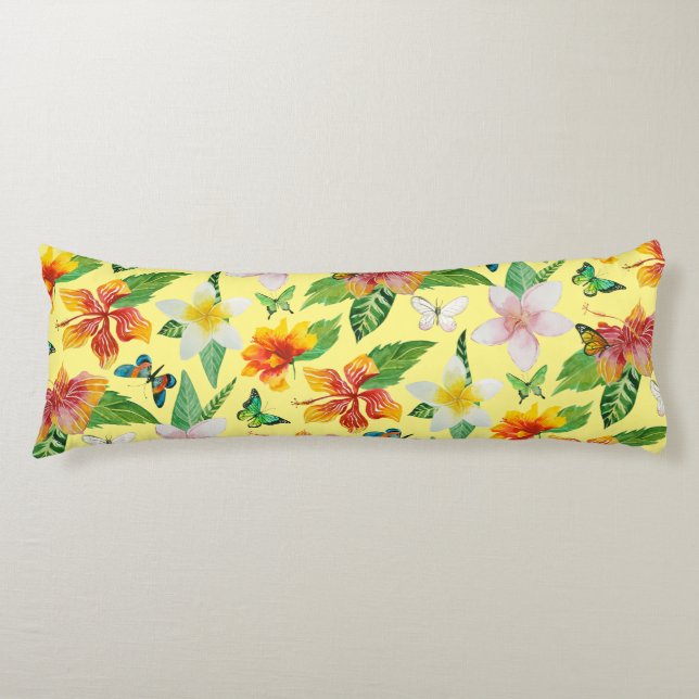 Tropical Flowers & Butterflies pattern Body Pillow (Front)