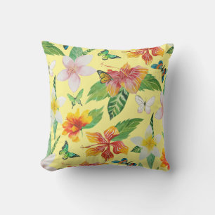 Tropical Flowers & Butterflies pattern Outdoor Pillow