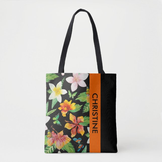Tropical Flowers & Butterflies pattern Tote Bag (Front)