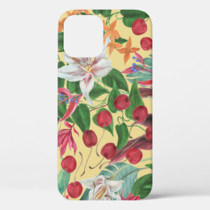 Tropical Flowers Cherry: Watercolor Seamless Patte iPhone 12 Case