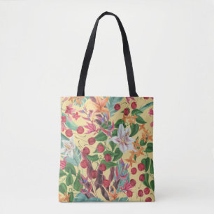 Tropical Flowers Cherry: Watercolor Seamless Patte Tote Bag