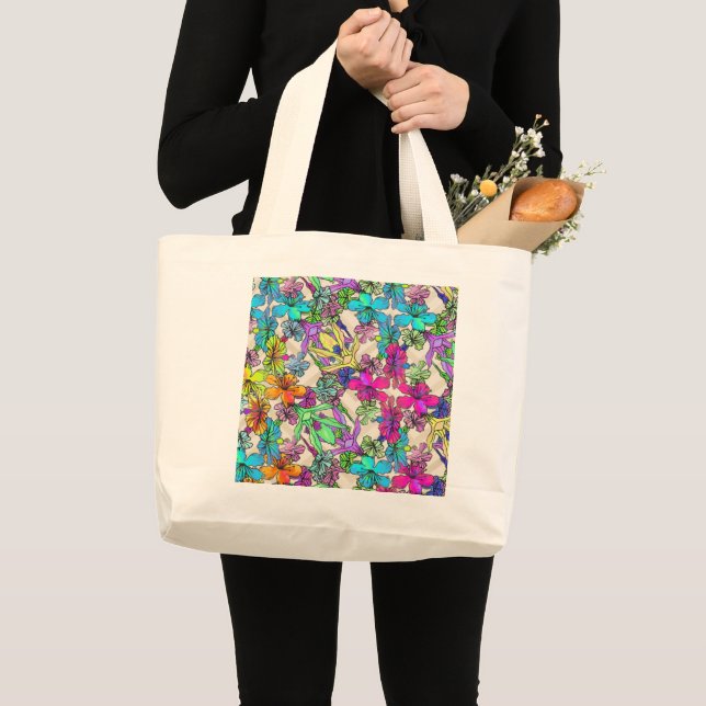 Tropical flowers Chevron natural tote (Front (Product))