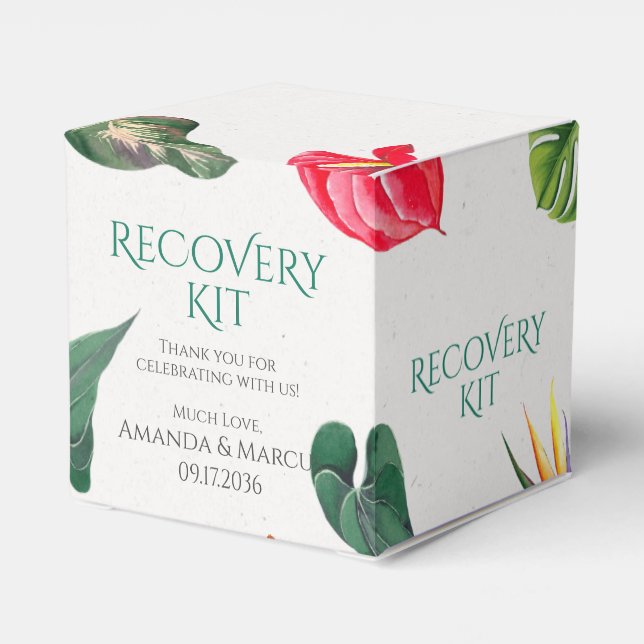 Tropical Flowers Classy Wedding Recovery Kit Favor Box (Back Side)