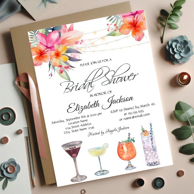 Tropical Flowers Cocktails  Bridal Shower  Invitation (Creator Uploaded)