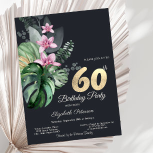 Tropical Flowers Dark 60th Birthday  Invitation