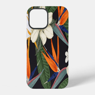 Tropical flowers, dark background, floral seamless iPhone 12 case