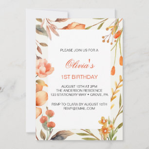Tropical Flowers First Birthday  Invitation