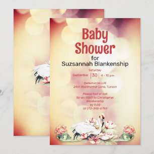 Tropical Flowers & Flamingo Custom Baby Shower Invitation