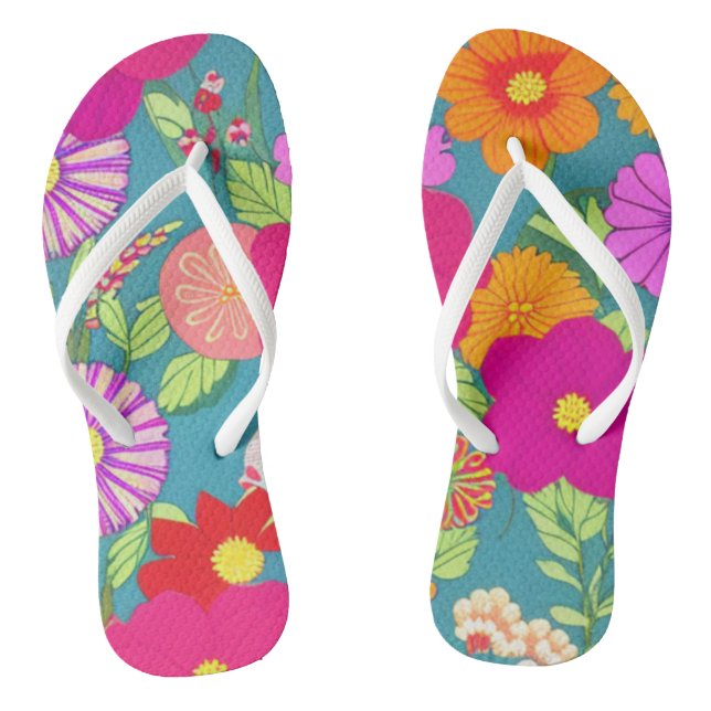 Tropical Flowers Flip Flops (Footbed)