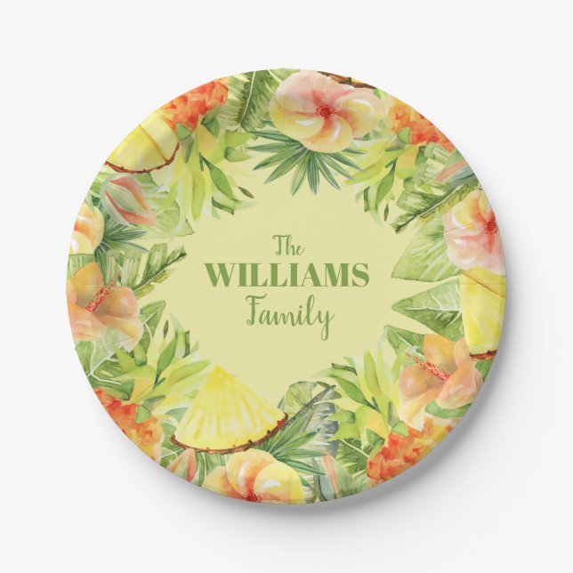 Tropical Flowers Fruit Greenery Paper Plate (Front)