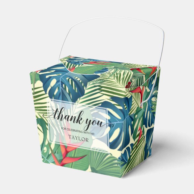 Tropical Flowers Greenery Thank You Favor Box (Front Side)