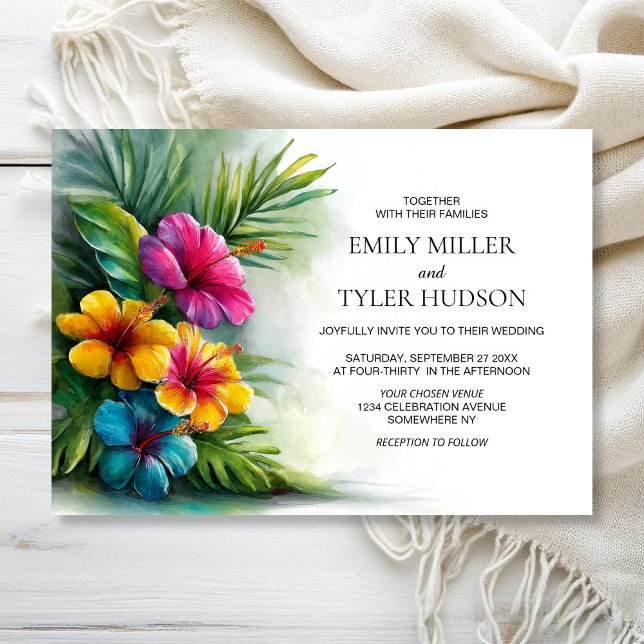Tropical Flowers Greenery Wedding Invitation (Creator Uploaded)