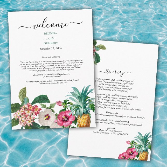Tropical Flowers & Greenery Wedding Itinerary  Program (Tropical Flowers & Greenery Wedding Itinerary Program)