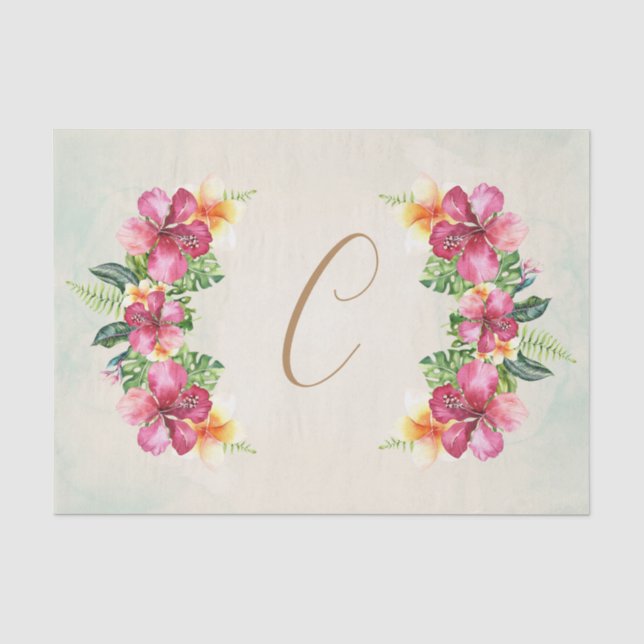 Tropical Flowers Hibiscus Plumeria Floral Elegant Tissue Paper (Front)