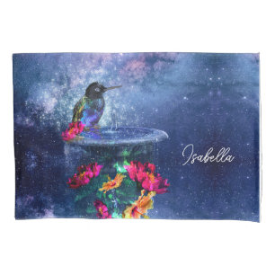  Tropical flowers,hummingbird,butterfly and stars Pillowcase