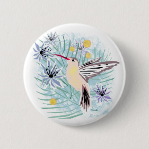 Tropical flowers, hummingbirds. 2 inch round button