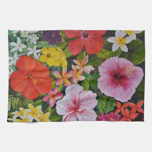 Tropical Flowers Kitchen Towel (Horizontal)