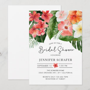 Tropical Flowers Leaves Bridal Shower Invitation