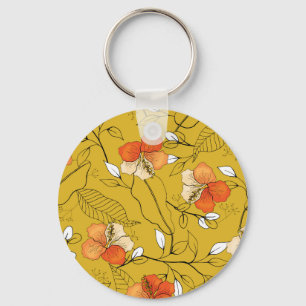 Tropical Flowers Leaves: Exotic Wallpaper. Keychain