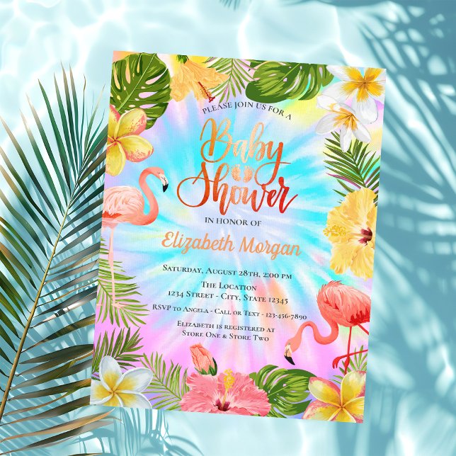Tropical Flowers Leaves Flamingos  Baby Shower  Invitation (Creator Uploaded)