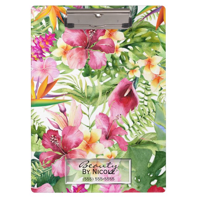 Tropical Flowers & Leaves Hawaiian Floral Custom Clipboard (Front)