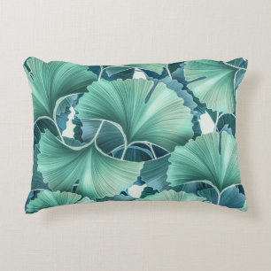 Tropical flowers, leaves, seamless background accent pillow