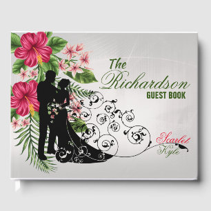 Tropical Flowers & Leaves Wedding Guest Book