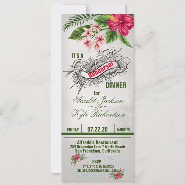 Tropical Flowers & Leaves Wedding Rehearsal Dinner Invitation (Front)