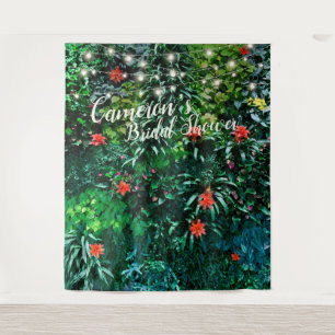 Tropical Flowers Lights Bridal Shower Backdrop Tapestry