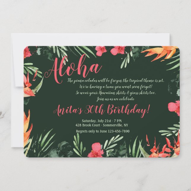 Tropical Flowers Luau Invitation (Front)