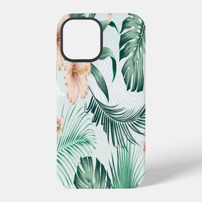 Tropical flowers, lush foliage pattern. iPhone case (Back)