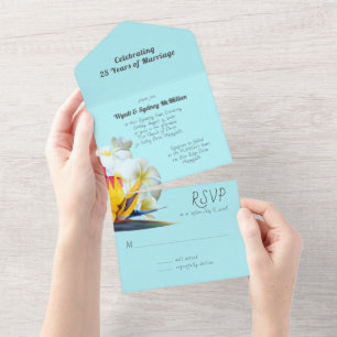Tropical Flowers Marriage Anniversary Vow Renewal  All In One Invitation