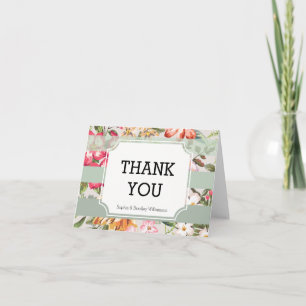 Tropical Flowers Mint Stripes Thank you Card